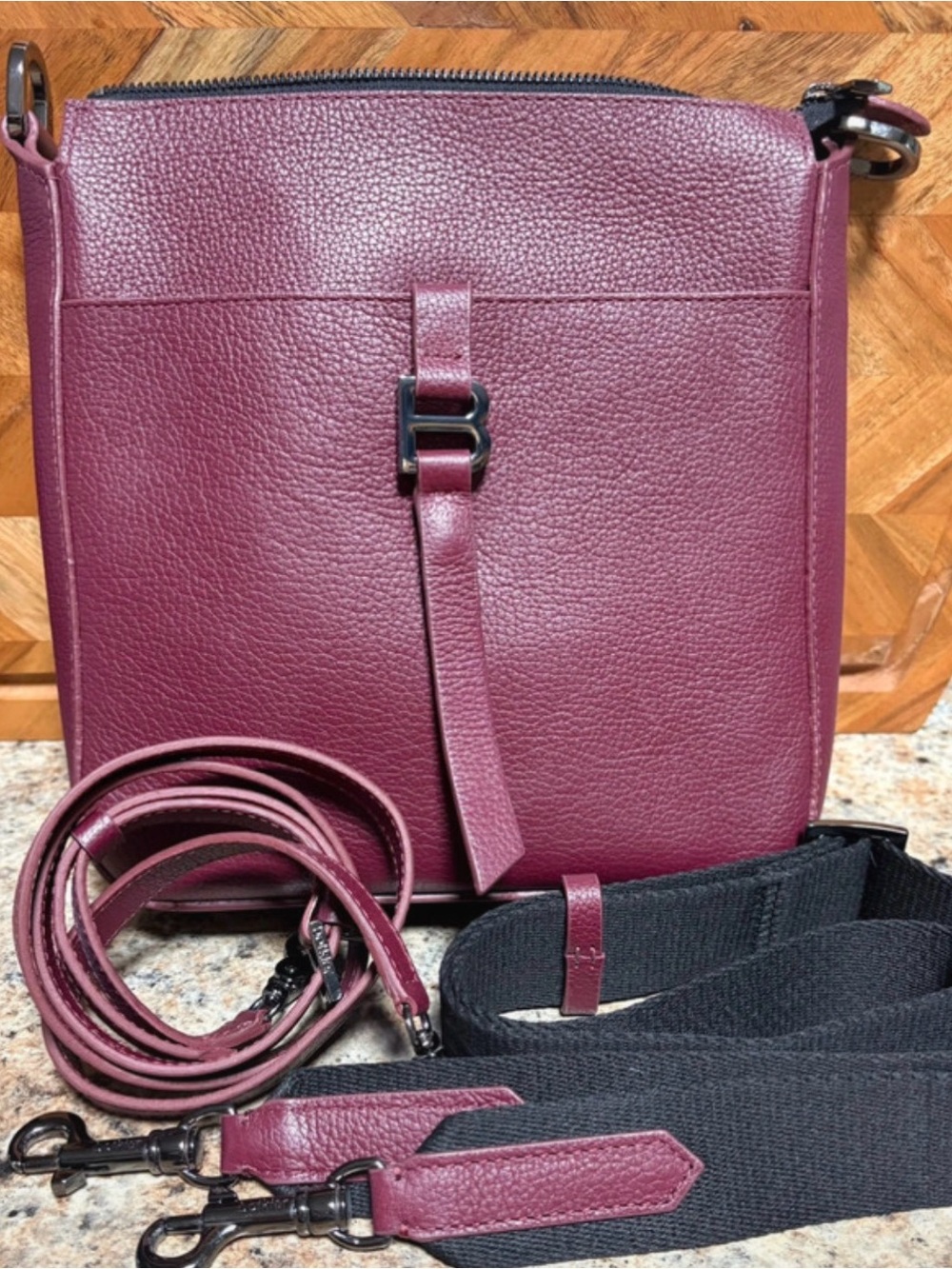 Botkier Messenger Bag in Deep Ox Blood color with Black Strap